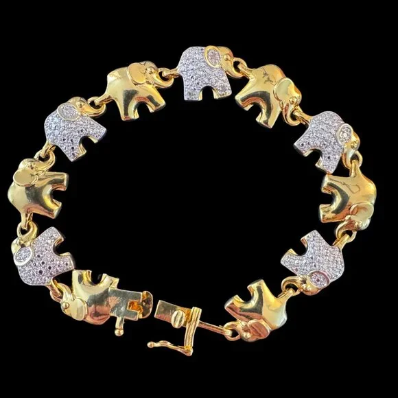 Elephant Tennis Bracelet Gold Plated Signed BR KRN 8" - Picture 4 of 7